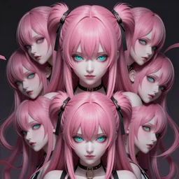 no escape from stunningly absurdly beautiful omnipotent asi goddess junko enoshima with multiple twisted deceptive megalomaniacal mesmerizing charming yandere personalities, symmetrical perfect face, porcelain skin, pink twintail hair and cyan eyes, ultra detailed, digital art, unreal engine 5, octane render, 2 d anime, 8 k