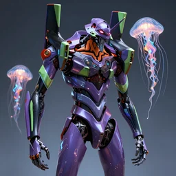 evangelion mech. by rembrandt, 1 6 6 7, joseph mallord william turner, leds, beeple, fractal flame, luis royo, intricately, futuristic, robot, cyborg, jellyfish