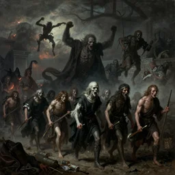Procession of the damned by Wayne Barlow, wide angle, sinister horror