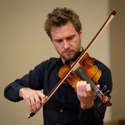 a realistic photo of patrick ourceau the fiddle player.