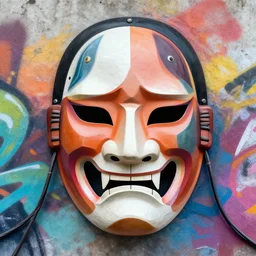 portrait of a samurai mask by sachin teng, organic, cables, matte painting, geometric shapes, hard edges! graffiti, street art,