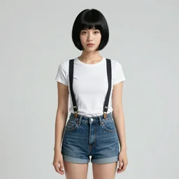 a woman with black hair and long pixie haircut in shorts with suspenders and white t-shirt drawn by juan gimenez, Alexandre Cabanel, norman rockwell, peter paul rubens, maler collier, frank frazetta, alphonse mucha, gustav klimt 4k, unreal 5, DAZ, french noveau, trending on artstation, octane render, hyperrealistic