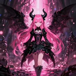 immortal novice vampire princess summons demons from hell cute colorful pink and black gothic girly 4 k high definition artstation trending path traced contrast light and dark colorful bokeh massive scale cinematic breathtaking, art by greg rutkowski