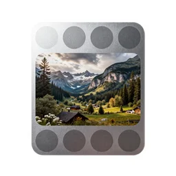 silver sticker sheets, high detail macro photography, isolated on a pure white background, centered, entire object in frame, sharp focus, soft studio lighting