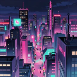 vaporwave city, exquisite details, denoised, mid view, by artsation, greg rutkowski, makoto shinkai, takashi takeuchi, studio ghibli