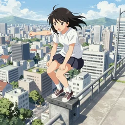 parkour < / w > nazo no kanojo x by ueshiba riichi illustration, highly detailed city