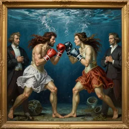 epic beautifull renaissance portrait of a 2 boxer fighting underwater, art by * christy lee rogers * ( with help of mario testino and peter lindbergh, marta syrko and neil leifer )