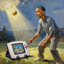 oil on canvas, Barack Obama playing Super Smash Bros. Melee on Gamecube