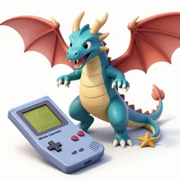 a humanoid dragon playing on the gameboy, 4 k, hd, digital art