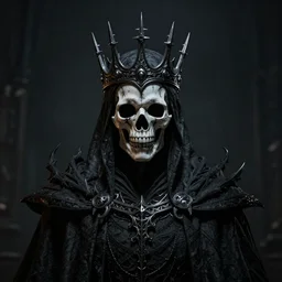 centered portrait of the Shadow King, crown made of shadows, cloak, skull mask, realistic character concept, high fantasy, gothic, dark atmosphere, medium shot, symmetrical face, golden ratio,, cinematic lighting, hyperdetailed, high resolution, insanely detailed and intricate, artstation, Marc Simonetti, Greg Rutkowski, octane render, 8k