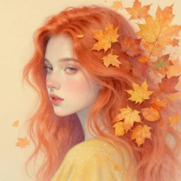 highly detailed pastel colors of an ethereal ginger beauty morphing gradually into autumn leaves, by artgerm and hsiao - ron cheng, smooth composition, fine patterns and detail
