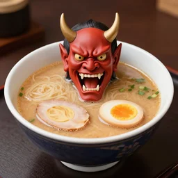 a ramen bowl screaming like a demon