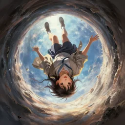 Anime girl falling out of the sky through a giant time portal, detailed, centered, digital painting, artstation, concept art, donato giancola, Joseph Christian Leyendecker, WLOP, Boris Vallejo, Breathtaking, 8k resolution, extremely detailed, beautiful, establishing shot, artistic, hyperrealistic, beautiful face, octane render, cinematic lighting, dramatic lighting, masterpiece