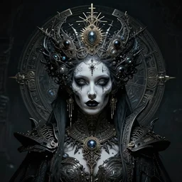 queen of death. intricate portrait, occult cyberpunk, ancient futuristic, dark art, occult. by Petros Afshar, by artgerm, by Eddie Mendoza, by Peter mohrbacher