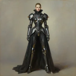 full body portrait of beautiful gothic and futuristic fashion model, intriguing space armour, cyber armour, highly detailed, artstation, illustration, composition, 8 k quality, art by jean delville, rene magritte, hyperrealism oil painting