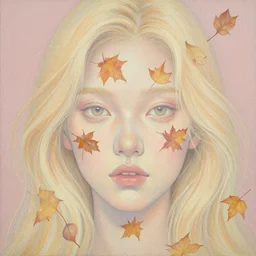 breathtaking detailed concept art painting pattern pastel colors of blonde hair faces blend with autumn leaves, by hsiao - ron cheng, bizarre compositions, exquisite detail, 8 k