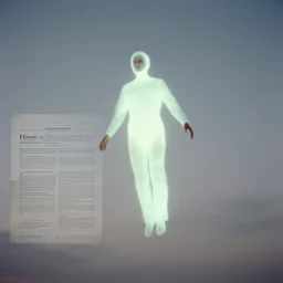 realistic photo portrait of a scientific document photograph of of glowing person levitating in a grey sky 1 9 9 0, life magazine photo, natural colors, museum collection, kodak