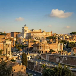 shores of Rome with roman monuments and buildings on the horizon, volumetric lighting, beautiful scenery, realistic painting effect, hd, hdr, cinematic 4k wallpaper, 8k, ultra detailed, high resolution, artstation