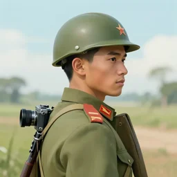 handmade character portrait of a vietnamese soldier in 1 9 6 0 wit his back to the camera at the vietnam war in a thematic landscape in the style of artgerm and enki bilal and bastien lecouffe - deharme, wlop, line art, watercolor, dynamic pose anatomically correct, cinematic lighting, hyperdetailed, 8 k realistic, symmetrical, global illumination, frostbite 3 engine, cryengine, dof, trending on artstation, digital art, chanel