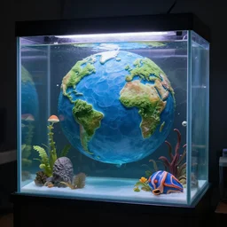 an alien world contained in an aquarium made of plasticine