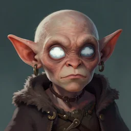 portrait of a goblin with a clouded eye, rpg illustration by craig mullins