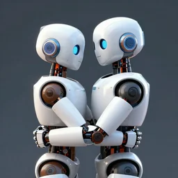 two robots hugging, digital art, trending on art station
