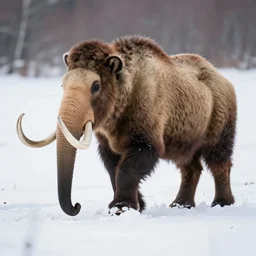 Wooly Mammoth walking in snow, 4K photograph, natural lighting
