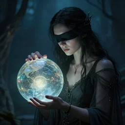 a blind enchantress pondering her orb. By Jayison Devadas.