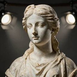 statue of a perfect woman, sandstone ( desgined by davinci ), studio photo, octane render, studio lights, macro lens