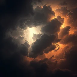 a beautiful render of a massive thundercloud seen from jupiter's atmosphere, fog, lightning, dark, volumetric lighting, abyss, intricate swirling patterns, asperitas, sunset, very detailed, hyperrealistic, unreal engine 5, raytracing