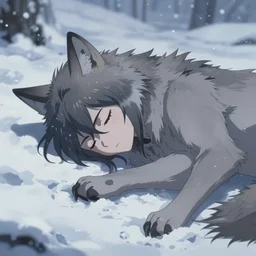 anime wolf girl sleeping in snow den pixiv # 1 ranking depth focus, chromatic aberration, noise, soft lighting, srgb, 4 k, cinematic rembrant kuvshinov ross tran craig mullins leyendecker wlop guweiz