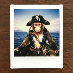 polaroid of a pirate monkey on a boat