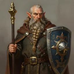 a detailed portrait of a dwarf cleric with a long braided beard holding a giant shield, by justin gerard and greg rutkowski, digital art, realistic painting, dnd, character design, trending on artstation