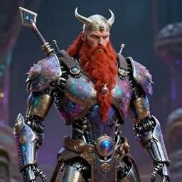 robotic viking, handsome and strong, red beard, psychedelics, dmt, detailed intricate, 8 k, cinematic