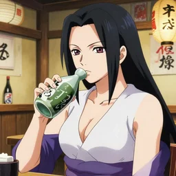 Tsunade drinking sake in a japanese pub by Eiichiro Oda in the style of Manga