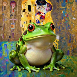 a shy gentleman frog!, psychedelic, patterned skin, trending on artstation, photorealism!!, vibrant colors, digital art, in the style of harumi hironaka, gustav klimt, egon schiele, coby whitmore, david bates, monet, lisa frank, picasso, eiichiro oda.