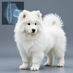 samoyed puppy. roentgen cristallography, electron microscopy, scientific.