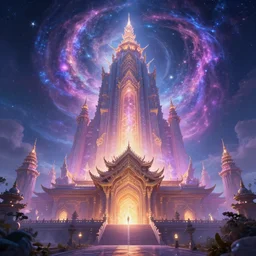 a biggest temple of the universe in magical world, dreamy , magical effect, glowing effect, hyperreal, hyperdetailed, 8k, artstation, devianart