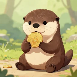 cartoon otter eating a bitcoin