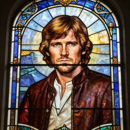 A highly detailed insanely beautiful stained glass window of Luke Skywalker, portrait