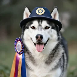 A photo of a Husky dog wearing a hat, award winning photography, pro dog photography