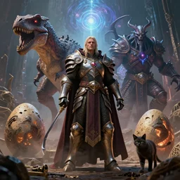 by par olofsson and wayne barlowe, visually stunning, cinematic, ultra realistic, hyper realism, 1 2 k, epic, octane render, unreal engine, vfx, maya, animated armor, archmage's apprentice, renounce darkness, cat trick, unearthed raptor, howlfiend, nerubian egg, paradox, astral portal, pit lord