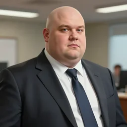 portrait of a clean - shaven chubby chubby chubby white man in his 4 0's wearing a suit and tie, office setting in background, d & d, detailed, digital art, artstation, smooth, sharp focus, art by artgerm, greg rutkowski, alphonse mucha