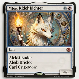 mtg, kitsune holding torch, japanese fox head, intricate, elegant, highly detailed, digital painting, artstation, concept art, smooth, sharp focus, illustration, daren bader, aleksi briclot, carl critchlow, mucha, rutkowski