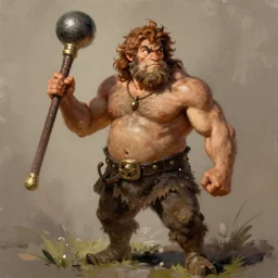 a muscular hobbit holding a club by alan lee, digital painting, artstation