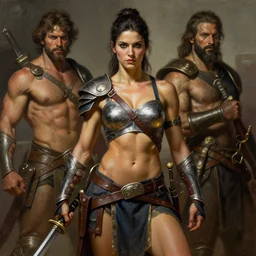 a portrait of a fit female warrior by boris valejo and Thomas Cole and Wayne Barlowe