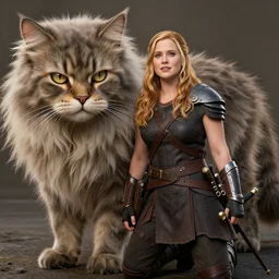 amy adams as an amazon warrior leaning against her giant fluffy cat beast, highly detailed, magali villeneuve