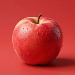 centered hyper-realistic fruit, #FF0000 background