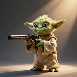 middle eastern yoda with a makeshift pipe rifle