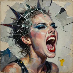 glamorous and screaming divine mind blow, detailed analogue mixed media collage with canvas texture in style of contemporary art, punk art, realism, realistic photo, expressionism, masterpiece, spectacular quality, intricate oil details, broken glass photo, torn paper intricate texture, large cracks, liquid glue spots